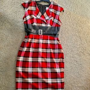 Venus Sleeveless Plaid Dress W/Leather waist